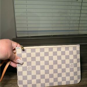 Louis Vuitton Checkered Wristlet in Cream and Gray